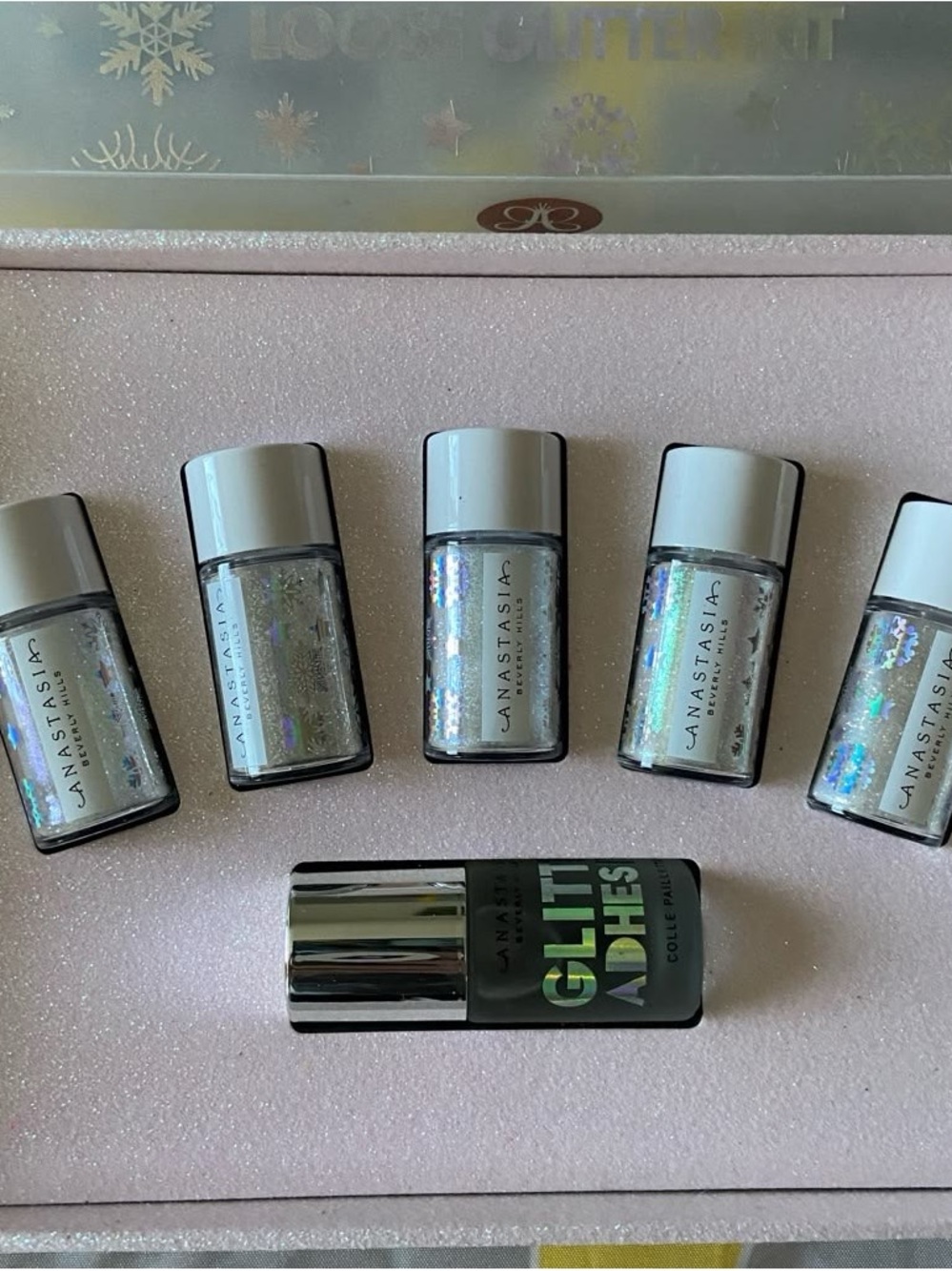 Anastasia Beverly Hills White Holographic Glitter Jars with Glitter Adhesive